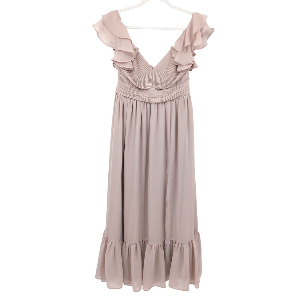 Birdy Grey Blush Chiffon Ruffle Strap Dress‎ Midi Maxi Coquette Romantic Small - Picture 2 of 9